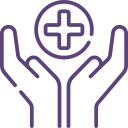 respite-care Purple icon of two hands and a health symbol